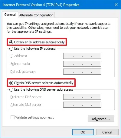 گزینه Obtain the following DNS server address automatically را انتخاب نمایید.